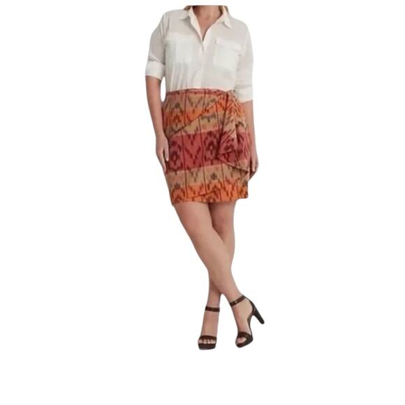Lauren Ralph Lauren True Wrap Skirt Above Knee Geo Motif Ruffle Ikat Fall NEW 22 - Picture 8 of 11